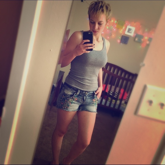 Flowery Denim Shorts