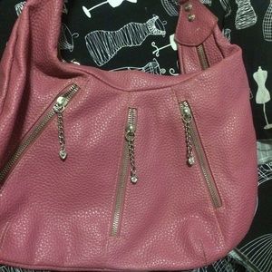 Pink J-Lo faux pebble leather with silver zippers