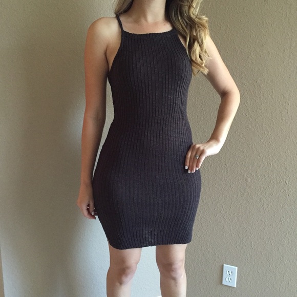 Ribbed Charcoal Sweater Dress - Picture 4 of 4