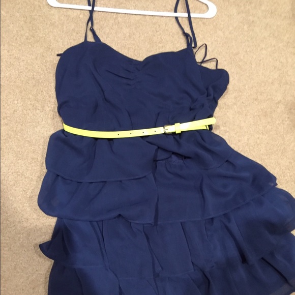 Navy Blue Dress with Neon Yellow Belt