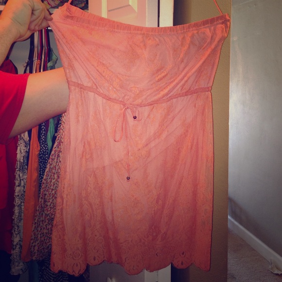 Coral lace tube top