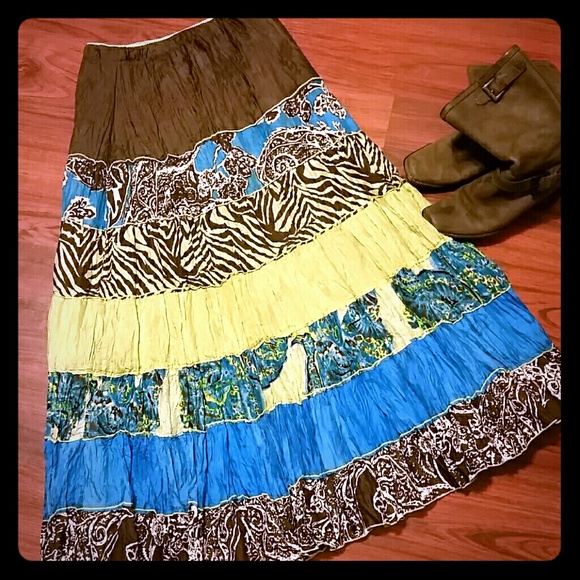 Silk tiered maxi skirt