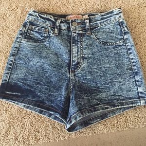 High waisted distressed jean shorts