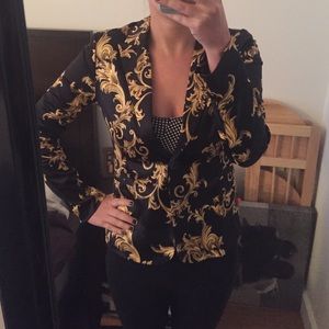 Gold and black print blazer