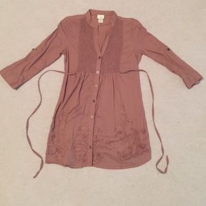 Brown button up with flower detailing