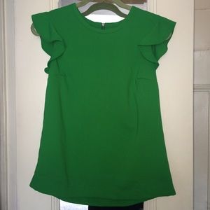 J. Crew green top with ruffle sleeves size 0