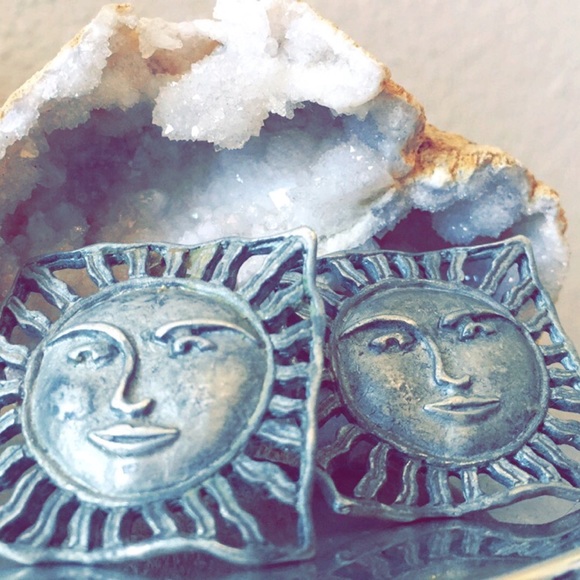 Vintage Silver Square Sun Earrings