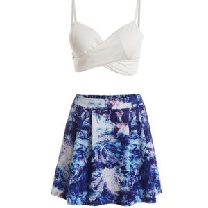 Deep V Neck Crop Top w/ Floral Skirt SUMMER