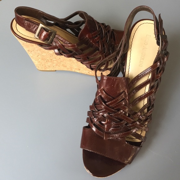 SOLD - Enzo Angiolini Brown Leather Wedges