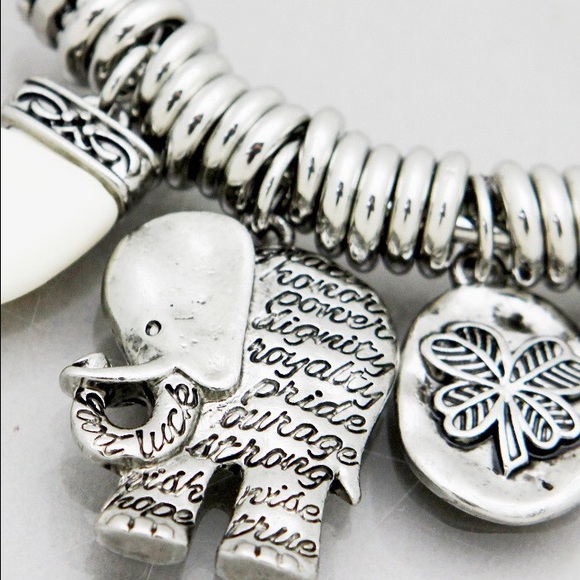 Silver elephant message luck bracelet - Picture 2 of 5