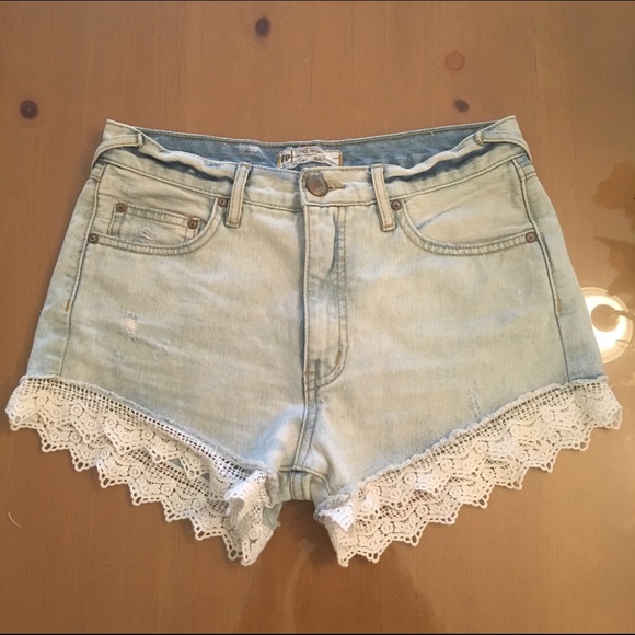 Free People Lace Denim Shorts