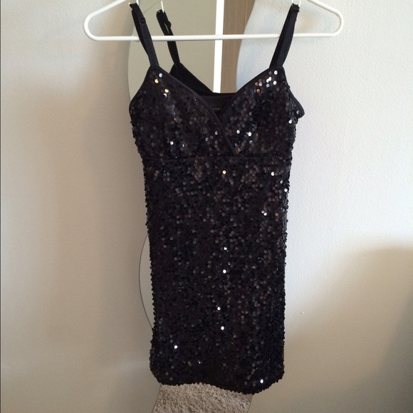 Mini black sequin club dress