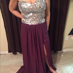 Silver and purple prom dress