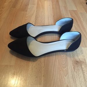 Black suede pointy flats