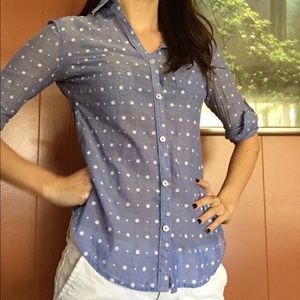 Cute polka dot blue shirt!
