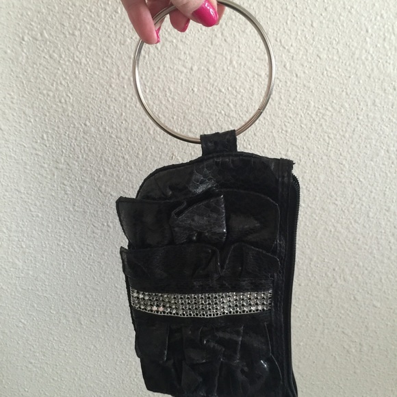 Black Snakeskin Type Wristlet with a Little Bling