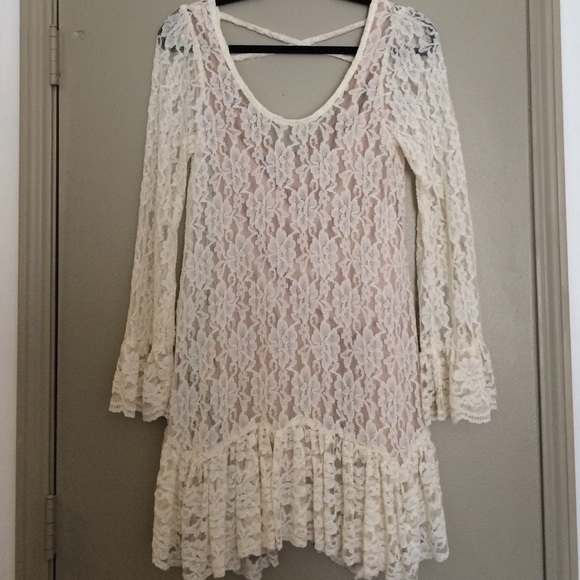 70s lace bell dress with matching slip underneath