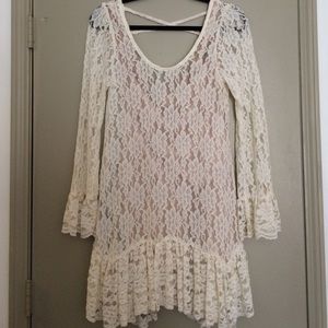 70s lace bell dress with matching slip underneath