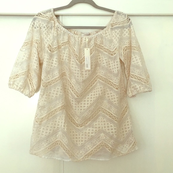 Lavender Brown off the shoulder ivory blouse