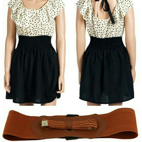 Backless Polka Dot Dress W/ Belt - Picture 2 of 3