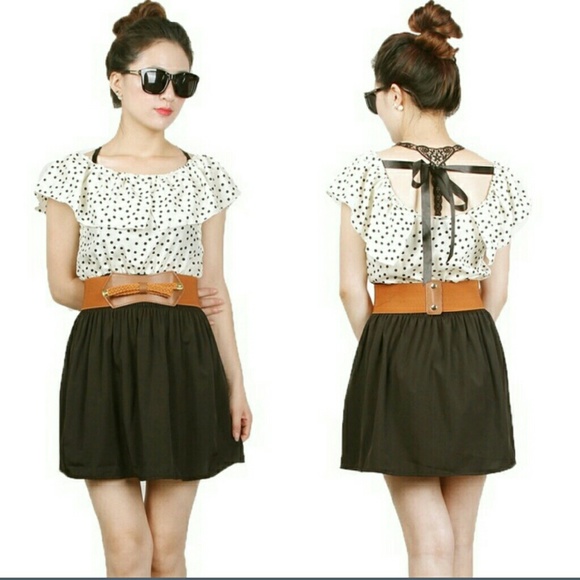 Backless Polka Dot Dress W/ Belt - Picture 3 of 3