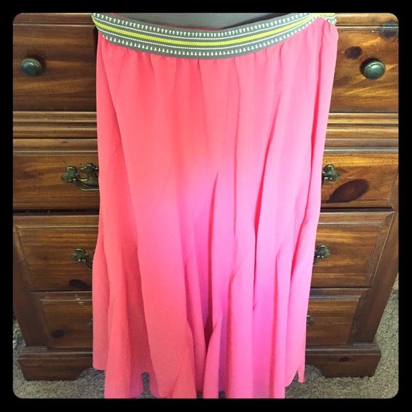 Anthropologie coral flowy long skirt