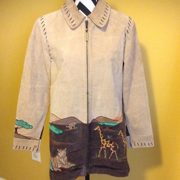 SOLD SOLD SOLD Awesome suede leather coat sz.Sm animal prints