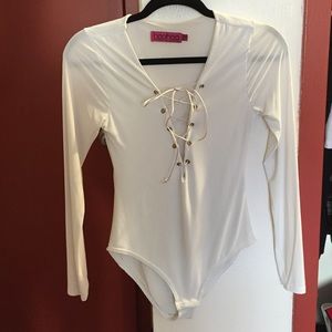 White Lace Up Bodysuit