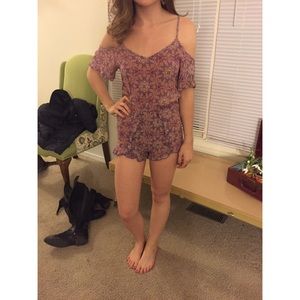 Purple cold shoulder romper