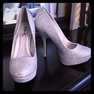 Silver rhinestone heels