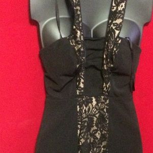 Black and Tan lace design short dress