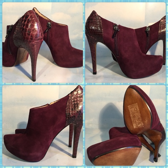 Alexandre Birman burgundy suede/snake skin bootis - Picture 3 of 8