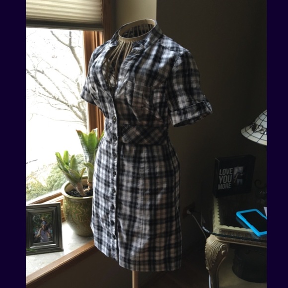 Plaid print button down dress.