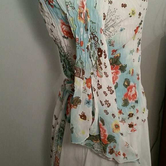 Sheer Beaded Blue Boho Blouse NWOT - Picture 2 of 4