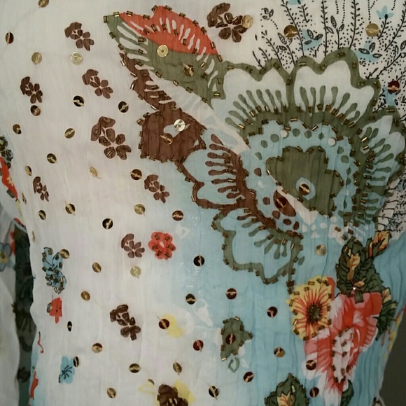 Sheer Beaded Blue Boho Blouse NWOT - Picture 3 of 4