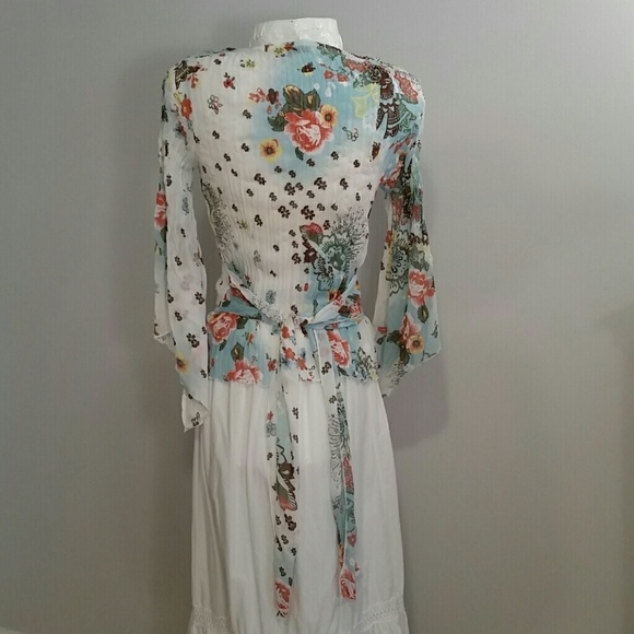 Sheer Beaded Blue Boho Blouse NWOT - Picture 4 of 4