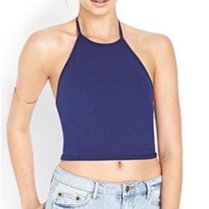 Forever 21 Navy Tie Crop Halter Top