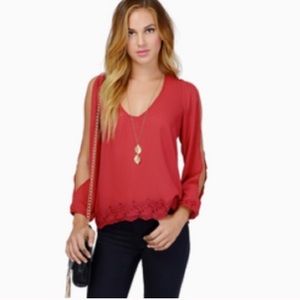 Red Tobi Blouse with Lace Detail Size S