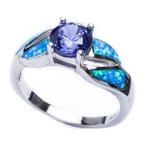 Beautiful opal and tanzanite sterling silver ring