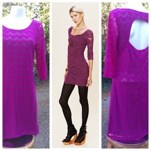 Free People Magenta Lace Metallic Dress