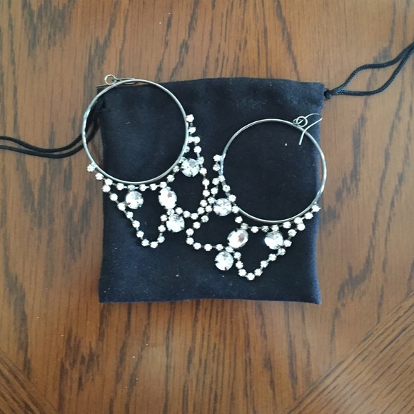 Pewter Rhinestone Hoop Earrings