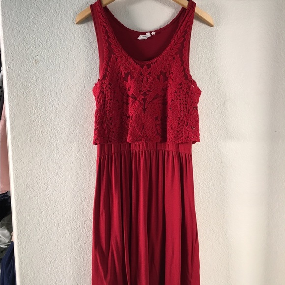 Red lace dress from Anthropologie