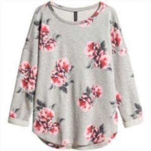 Grey Floral Print Cuffed Sweatshirt