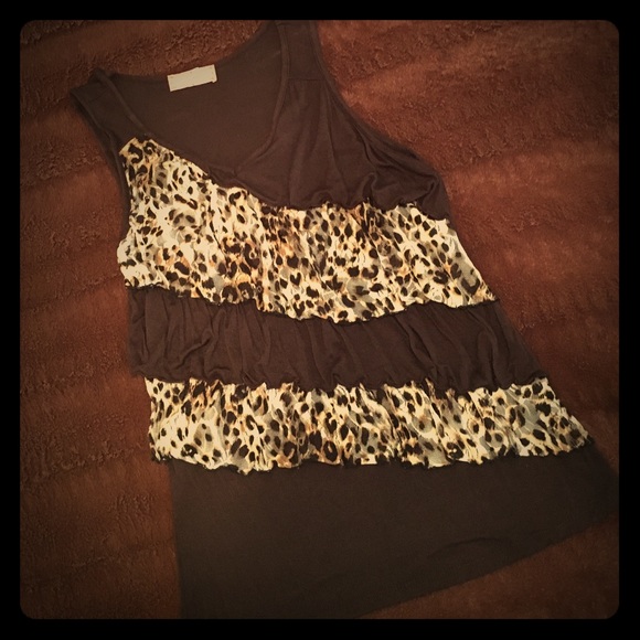 Brown Ruffled Cheetah Print Tank
