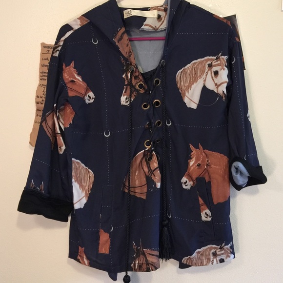 Navy top with horse pattern