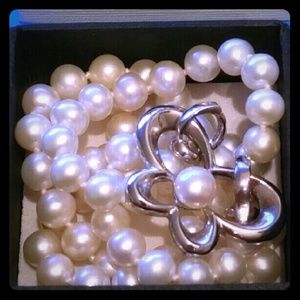 Sterling, dual clasp pearl necklace