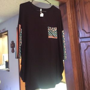 Black/turquoise/coral Tunic shirt