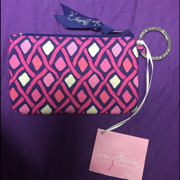 Vera Bradley pink and navy blue ID case.