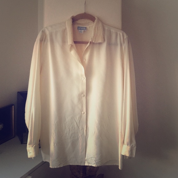yellow white silk made in italy long sleeve blouse