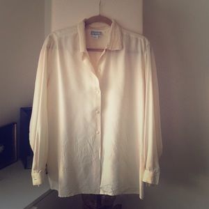 yellow white silk made in italy long sleeve blouse
